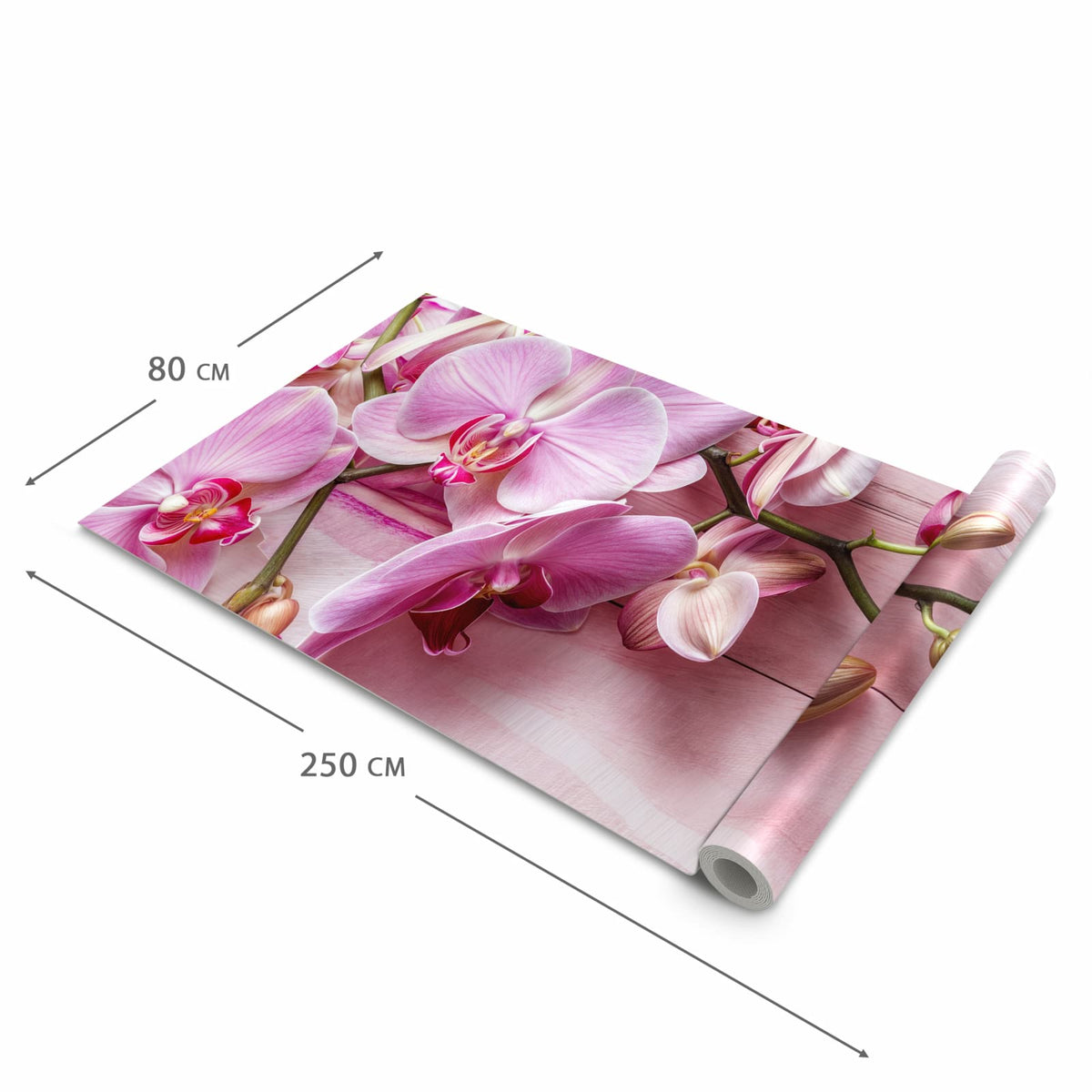 Wasserabweisender Küchenläufer mit Motiv Orchideen Holz Hintergrund in der Größe 60x270 cm
