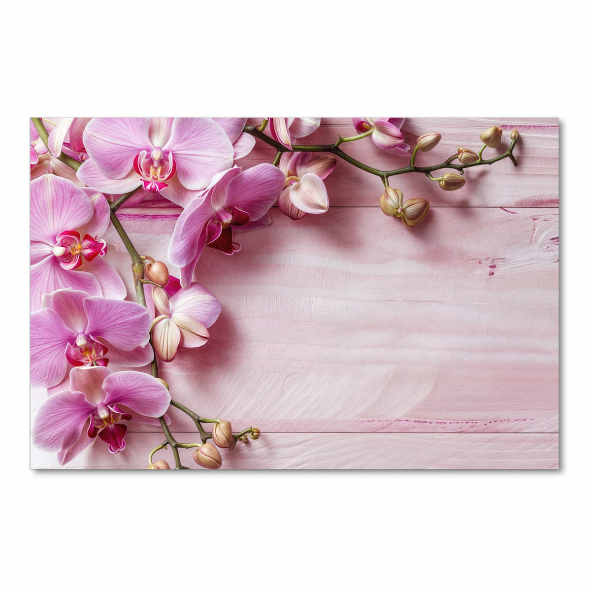 Pflegeleichter Küchenläufer mit Motiv Orchideen Holz Hintergrund in Frontansicht