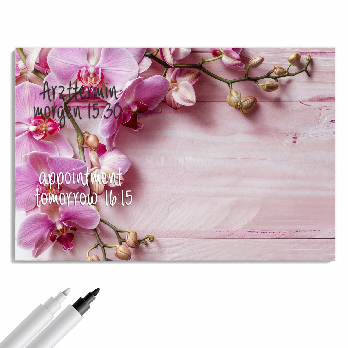Beschreiben, abwischen, anheften – Metall Magnettafel - Rosa Orchideenzweig