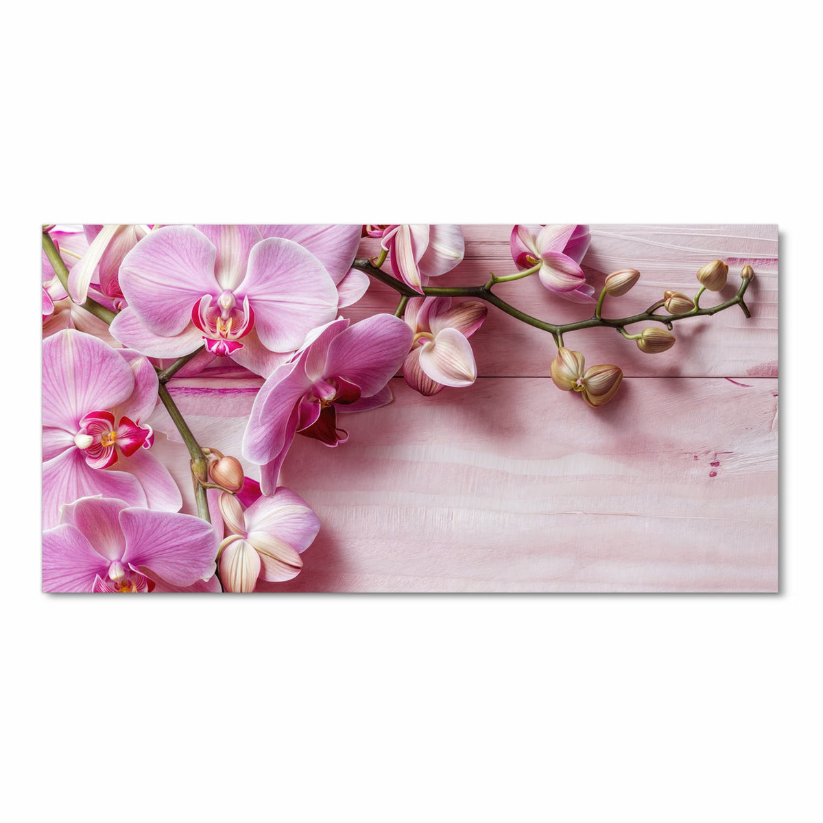 Bodenschonender Küchenteppich mit Motiv Orchideen Holz Hintergrund in Frontansicht