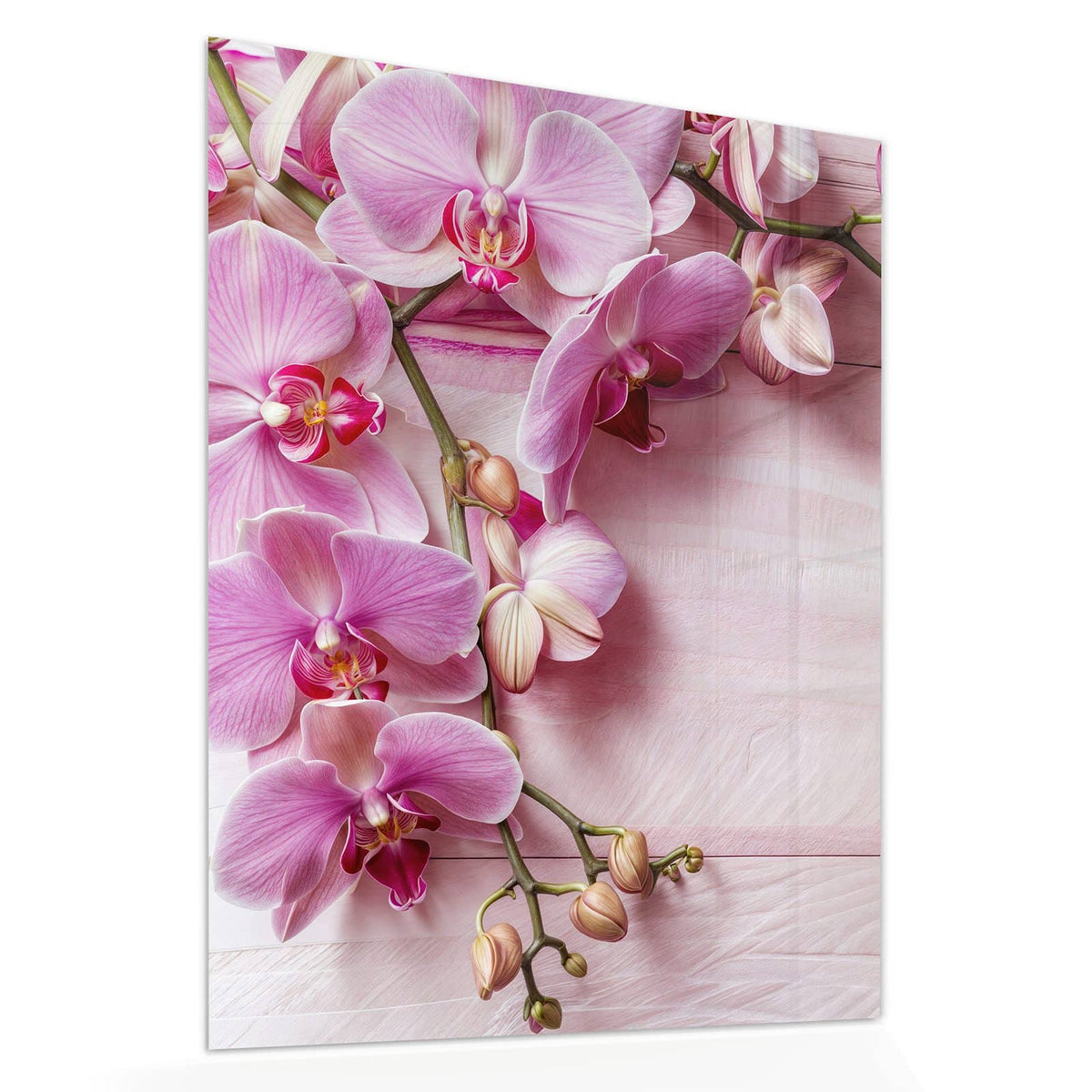 Echtglas, 4 mm – kein Acryl, keine Folie – Wandbild - Rosa Orchideenzweig - Hochformat