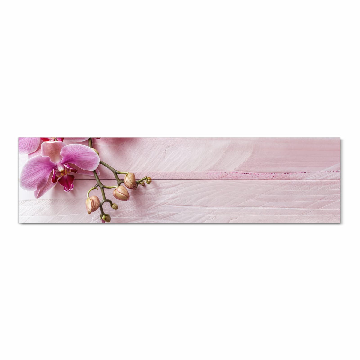 Waschbarer Küchenteppich mit Motiv Orchideen Holz Hintergrund in Frontansicht für einfache Reinigung