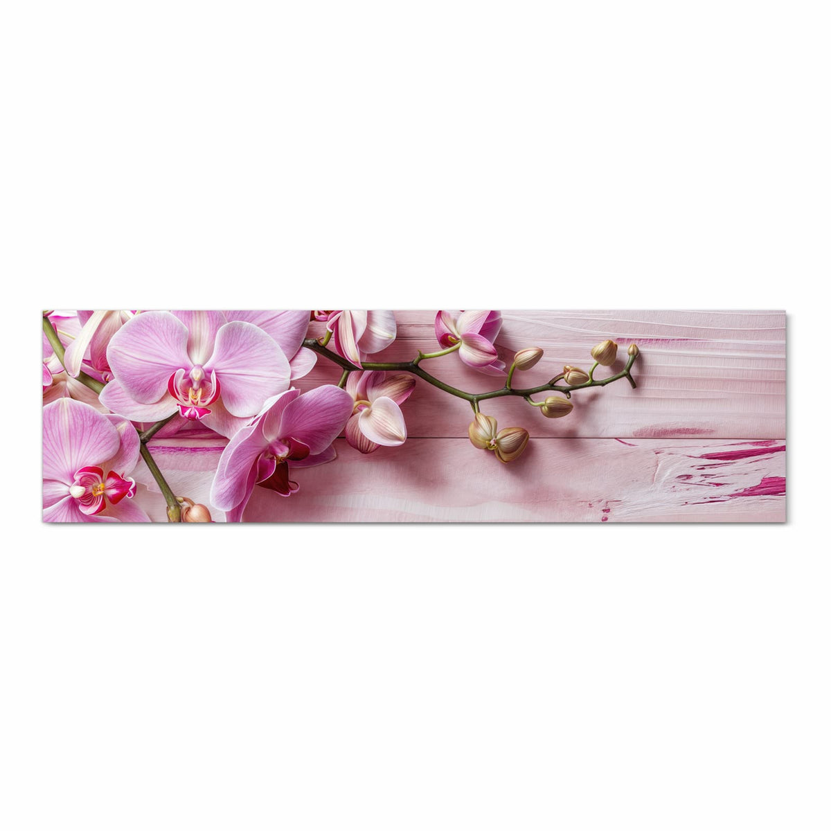 Rutschfester Küchenvorleger mit Motiv Orchideen Holz Hintergrund in Frontansicht