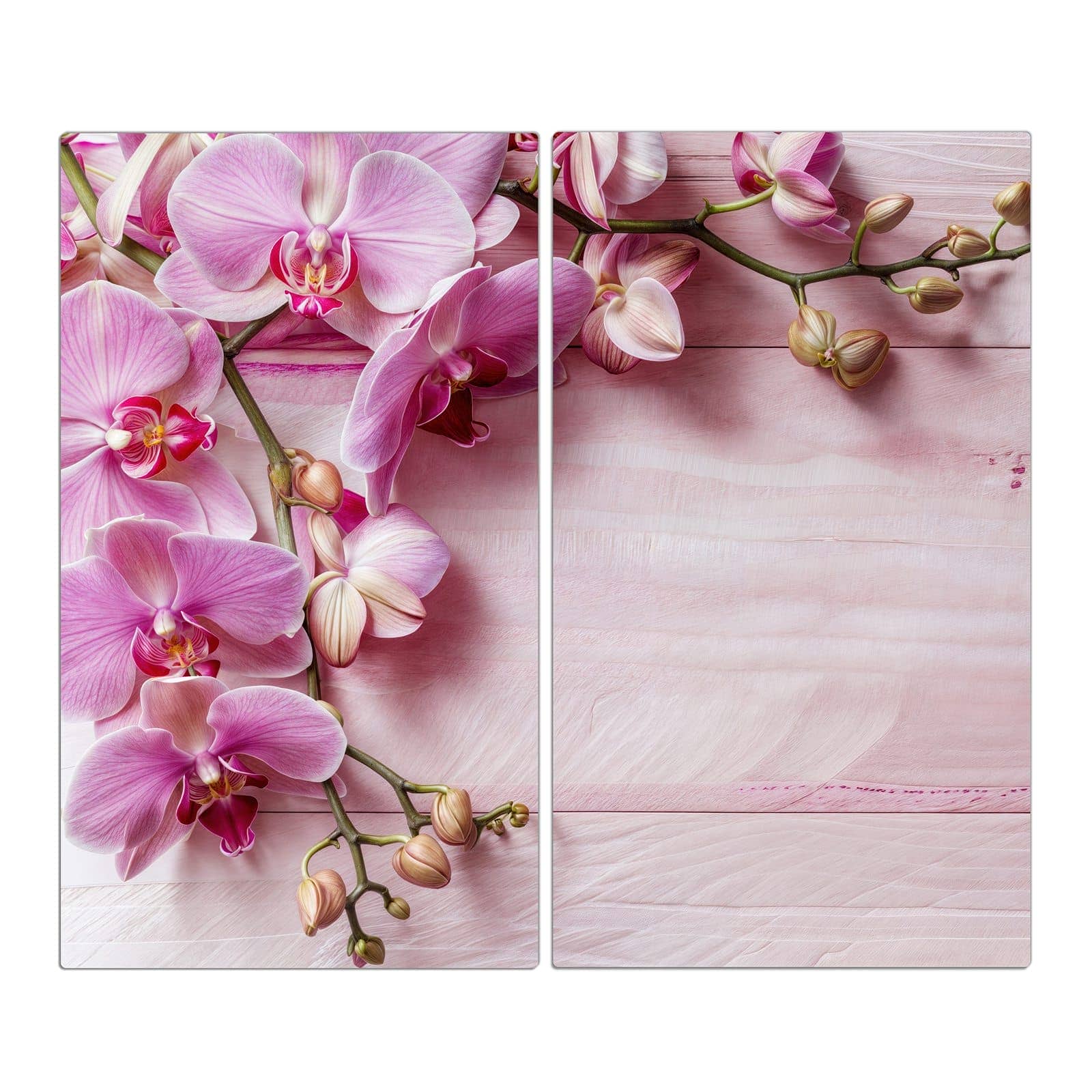 2-teilige Abdeckplatten mit Orchideen Holz Hintergrund-Motiv in der Frontansicht