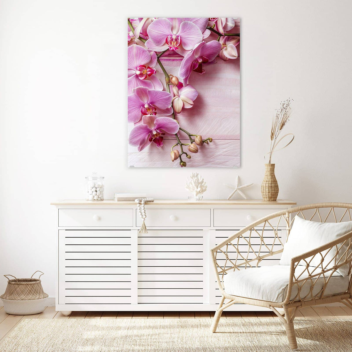 Aufhängung liegt bei – Motiv später wechselbar – Wandbild - Rosa Orchideenzweig - Hochformat