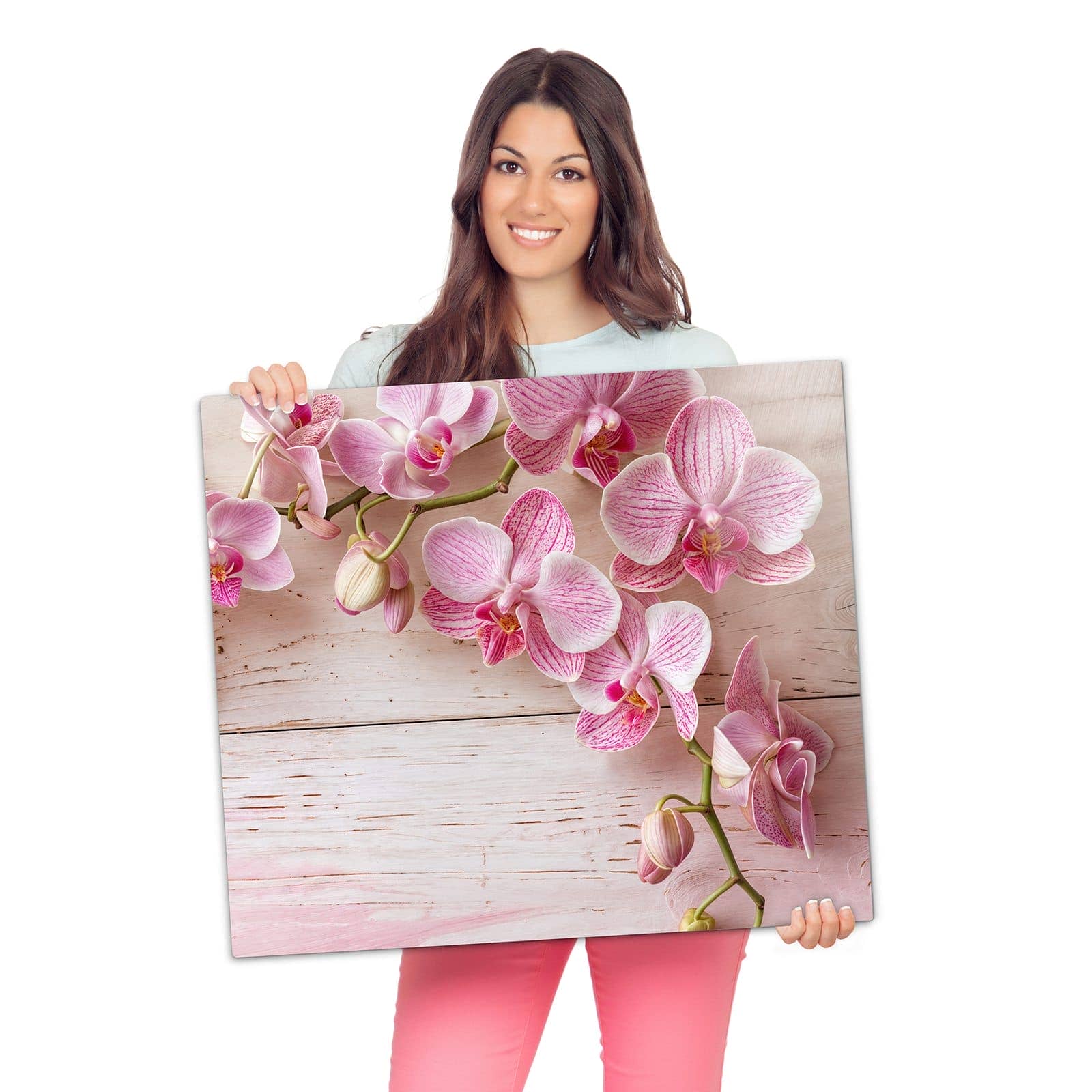 Ceranfeld Abdeckungen mit Orchideen_tabletop-Motiv wird zur Größendarstellung gehalten