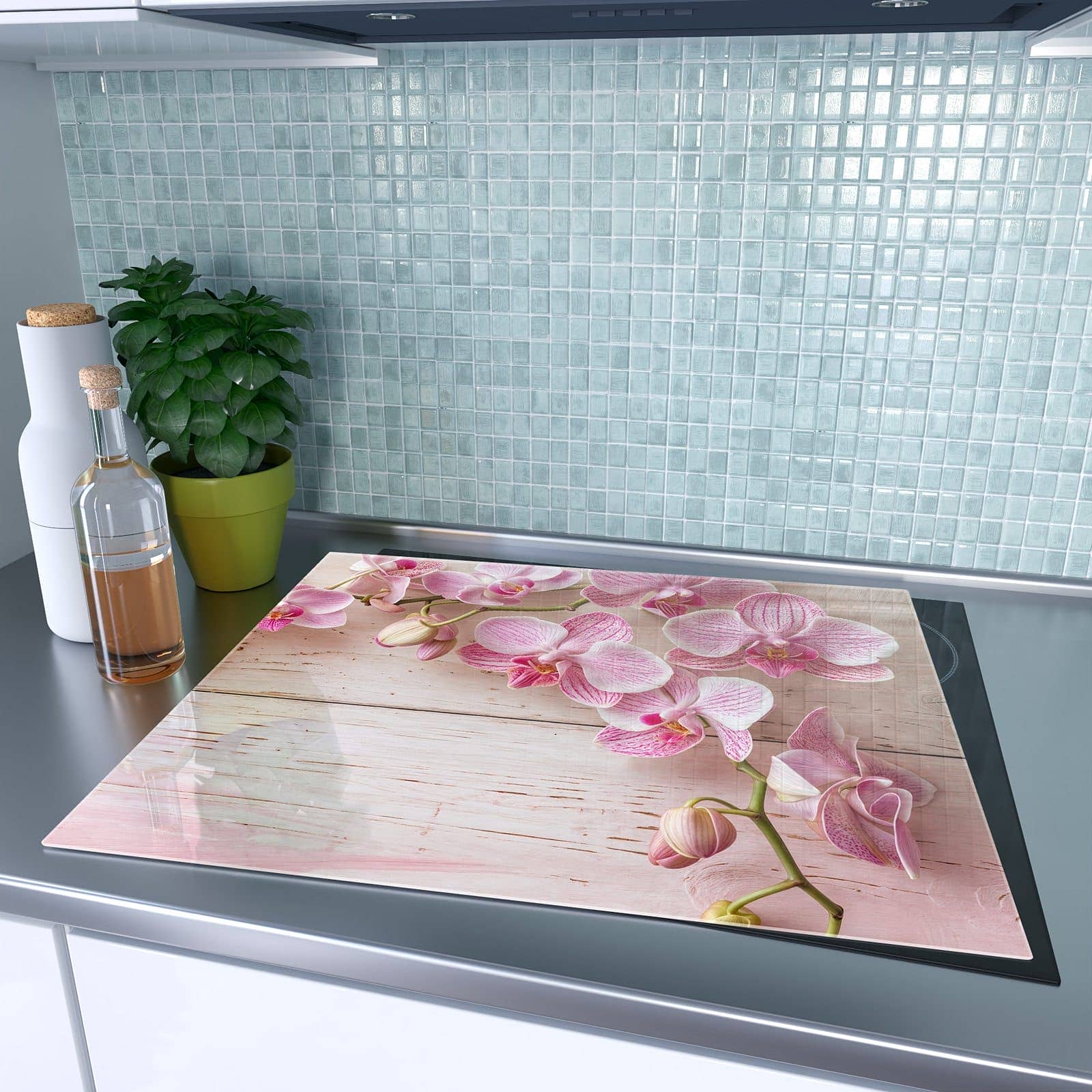 1-teilige Herd Schutzplatte mit Orchideen_tabletop-Motiv auf dem Ceranfeld