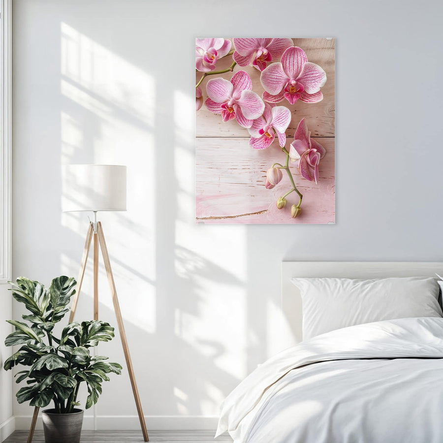 Maße Wandbild - Orchideen auf Rosa - Hochformat