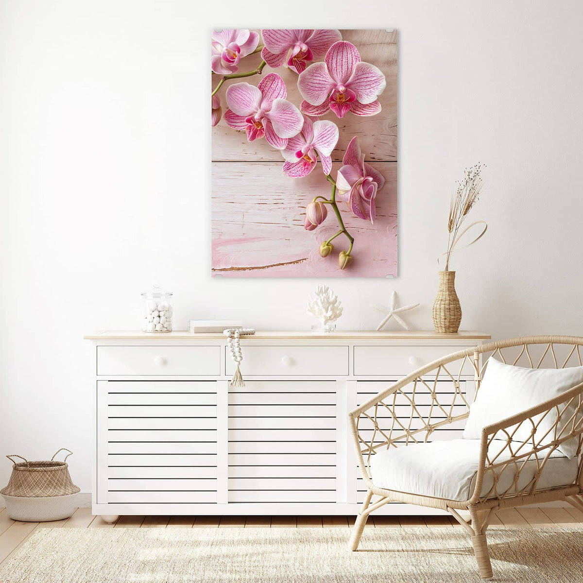 Aufhängung liegt bei – Motiv später wechselbar – Wandbild - Orchideen auf Rosa - Hochformat