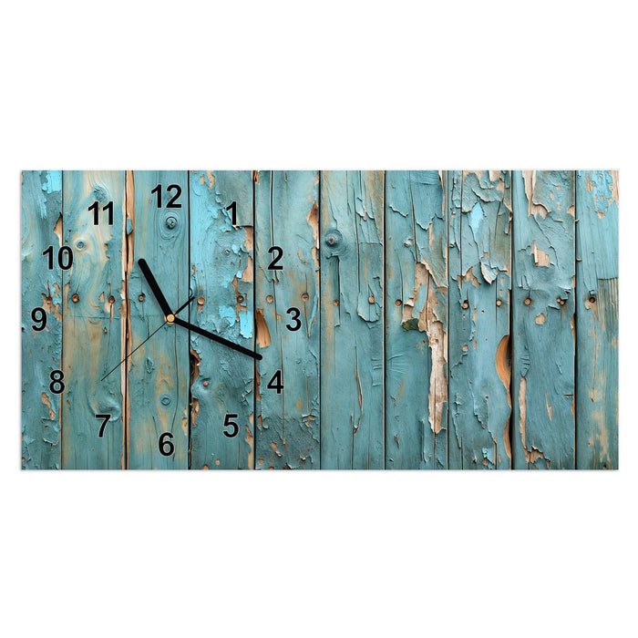 Wanduhr Abblätternde Holzplanken aus Glas – Querformat 60 × 30 cm mit Ziffernblatt Modern