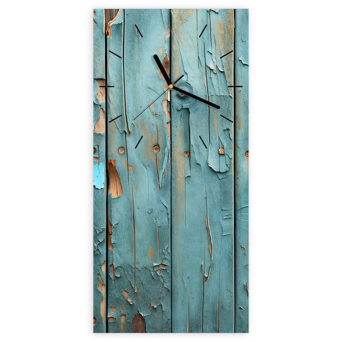 Wanduhr Abblätternde Holzplanken aus Glas – Hochformat 30 × 60 cm mit Ziffernblatt Linie