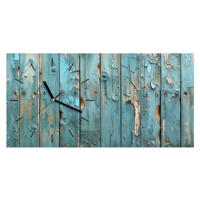 Wanduhr Abblätternde Holzplanken aus Glas – Querformat 60 × 30 cm mit Ziffernblatt Linie
