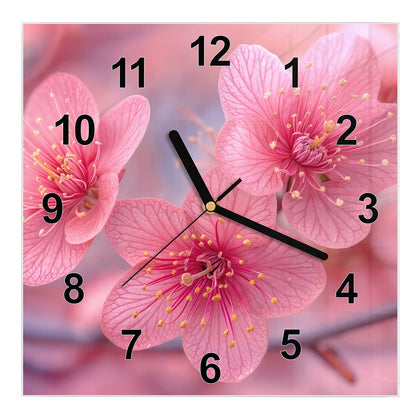 Wanduhr Quadratisch mit dem Motiv Drei Blüten in Pink