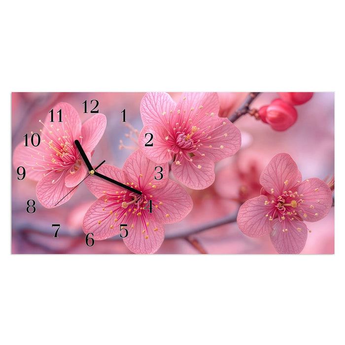 Wanduhr Blütenzauber aus Glas – Querformat 60 × 30 cm mit Ziffernblatt Klassisch