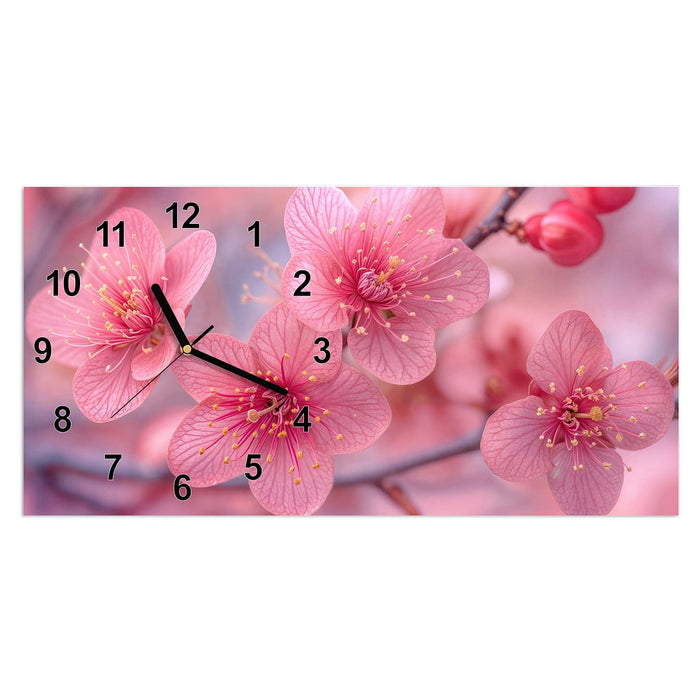 Wanduhr Blütenzauber aus Glas – Querformat 60 × 30 cm mit Ziffernblatt Modern