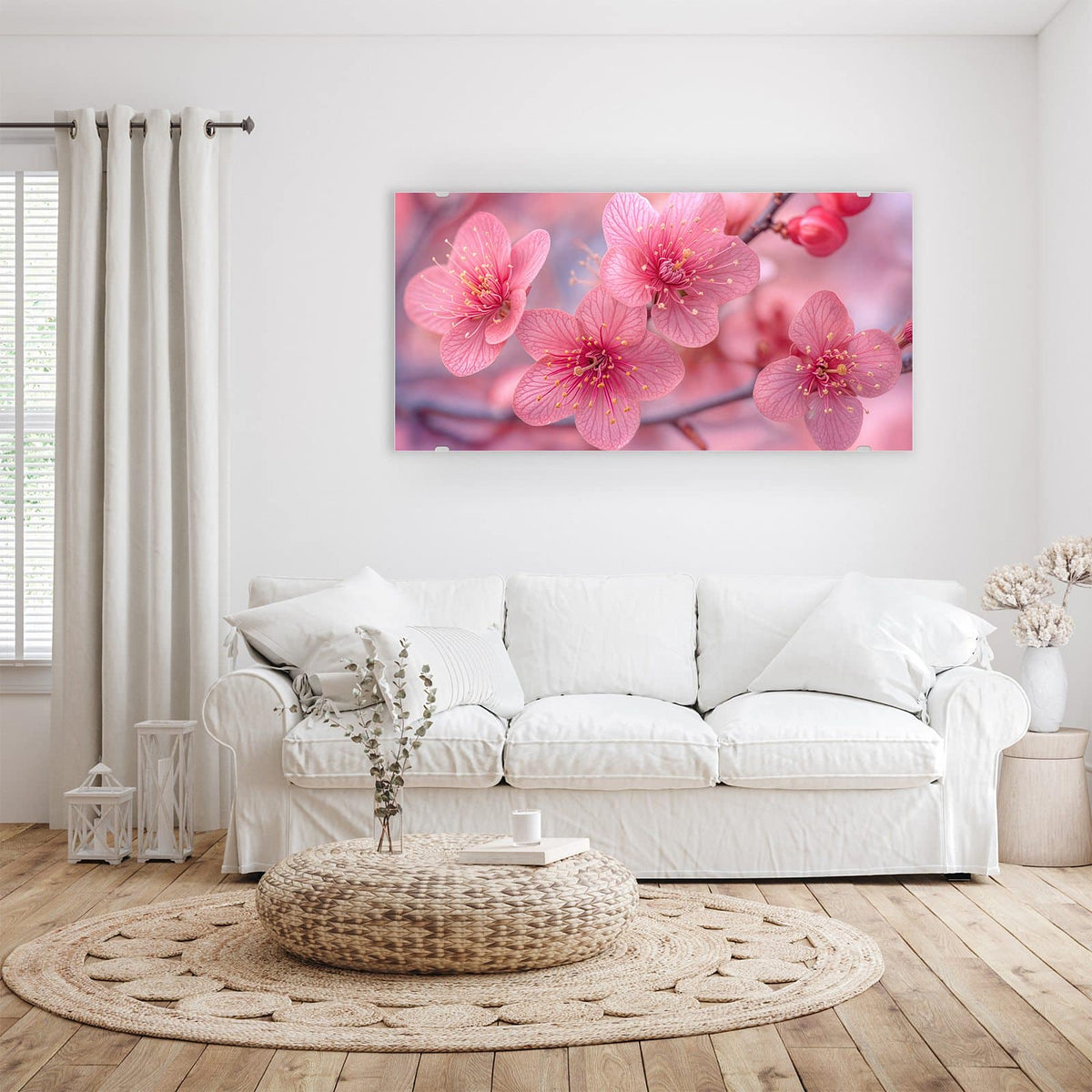 Wandbild - Drei Blüten in Pink - Querformat – Drei pinke Blüten im Bokeh