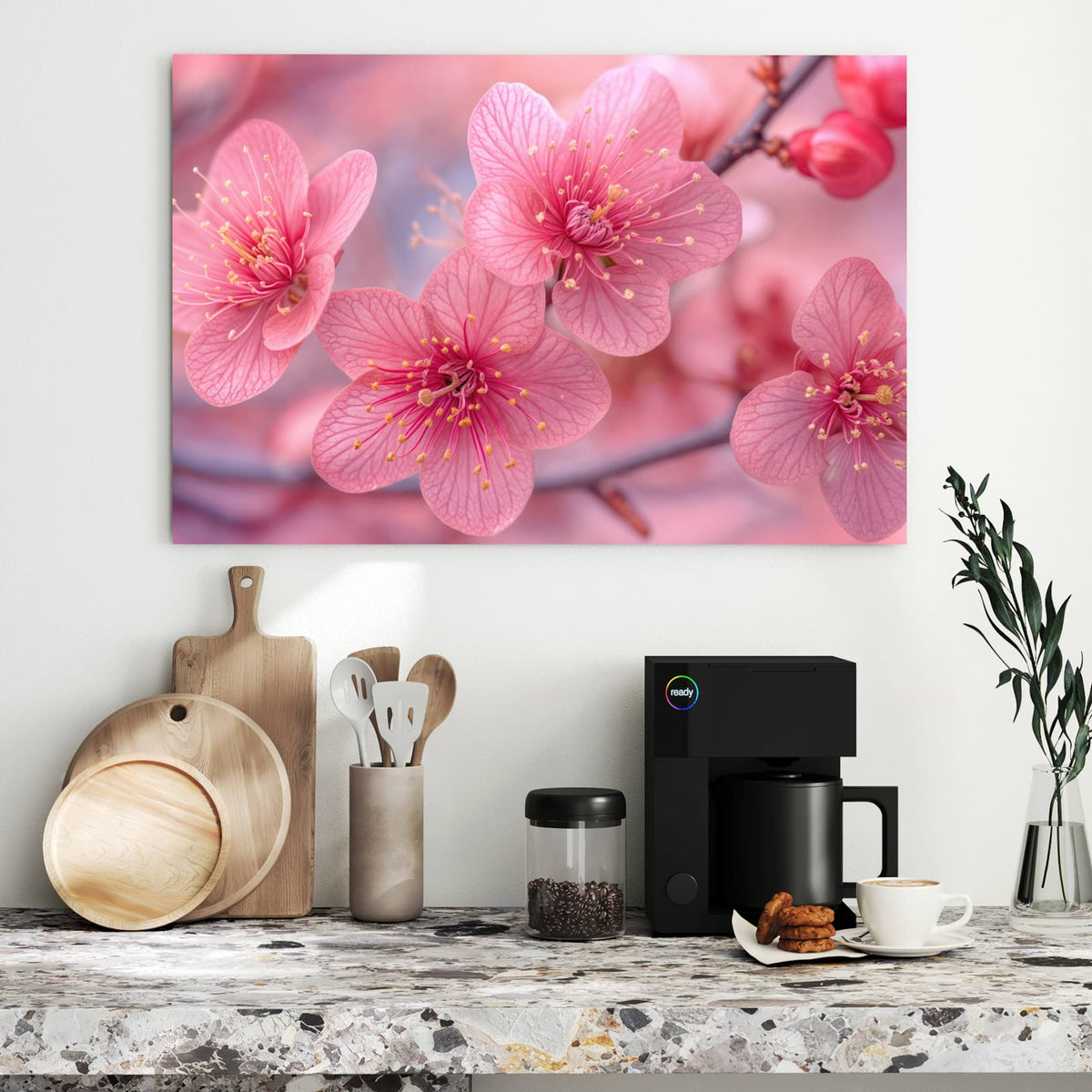 Metall Magnettafel - Drei Blüten in Pink – Drei pinke Blüten im Bokeh