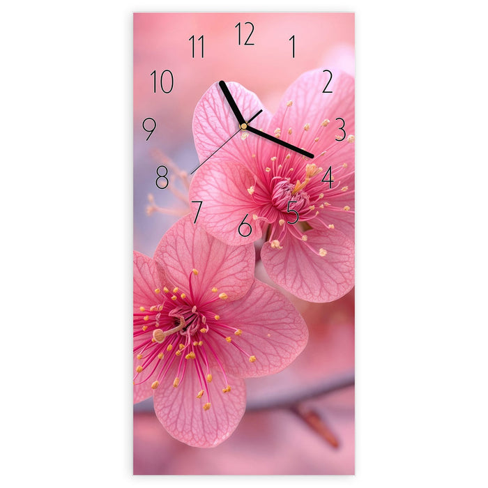 Wanduhr Blütenzauber aus Glas – Hochformat 30 × 60 cm mit Ziffernblatt Elegant