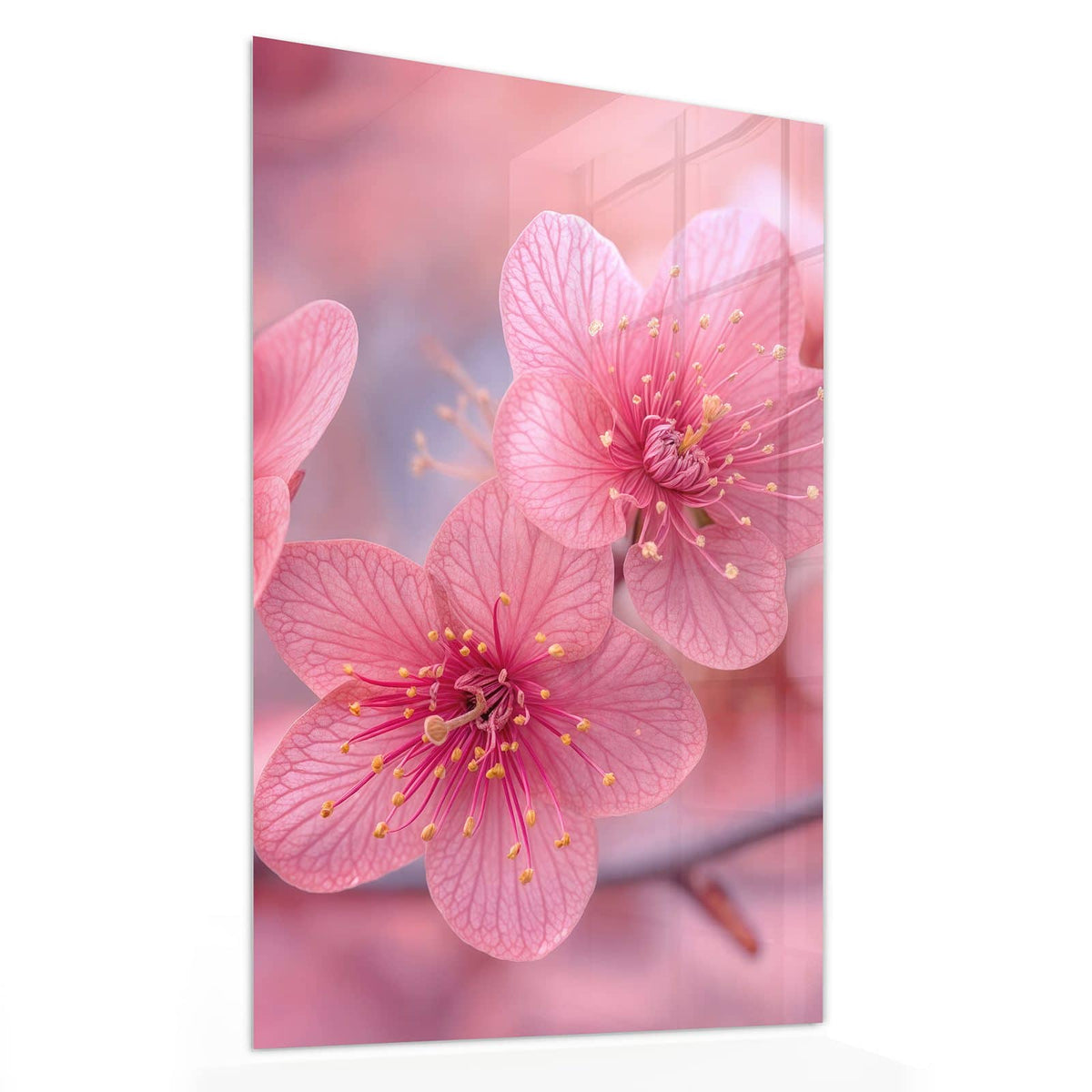 Glasbild Drei Blüten in Pink von der Seite, 4 mm Echtglas