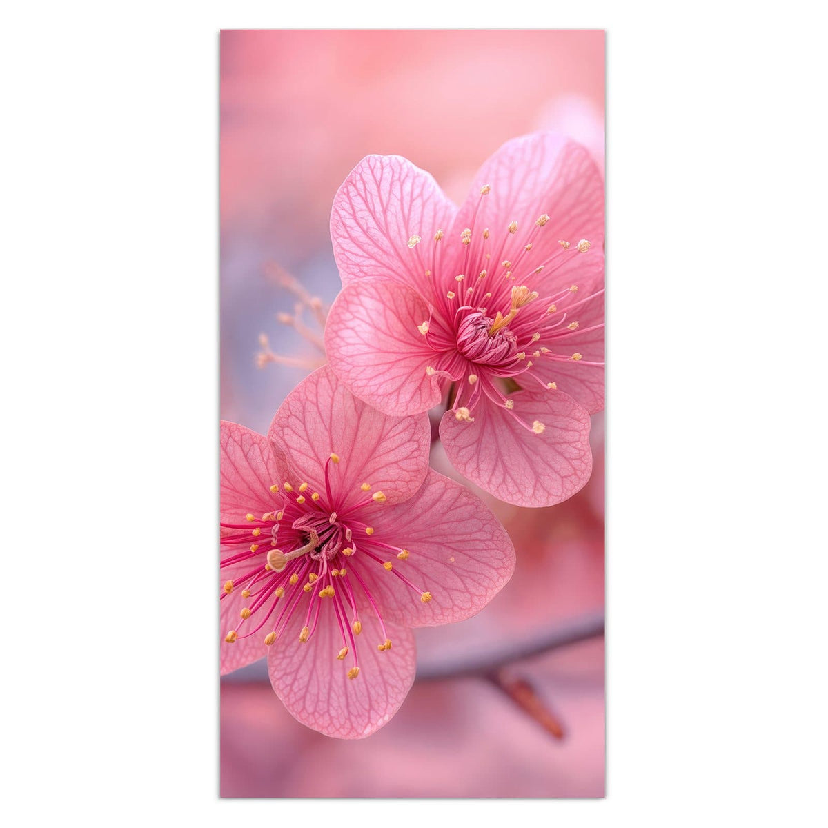 11 Größen – von 30 × 60 bis 60 × 150 cm – Wandbild - Drei Blüten in Pink - Hochformat