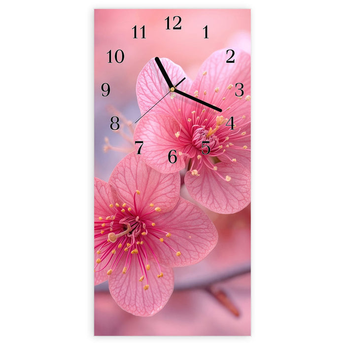 Wanduhr Blütenzauber aus Glas – Hochformat 30 × 60 cm mit Ziffernblatt Klassisch