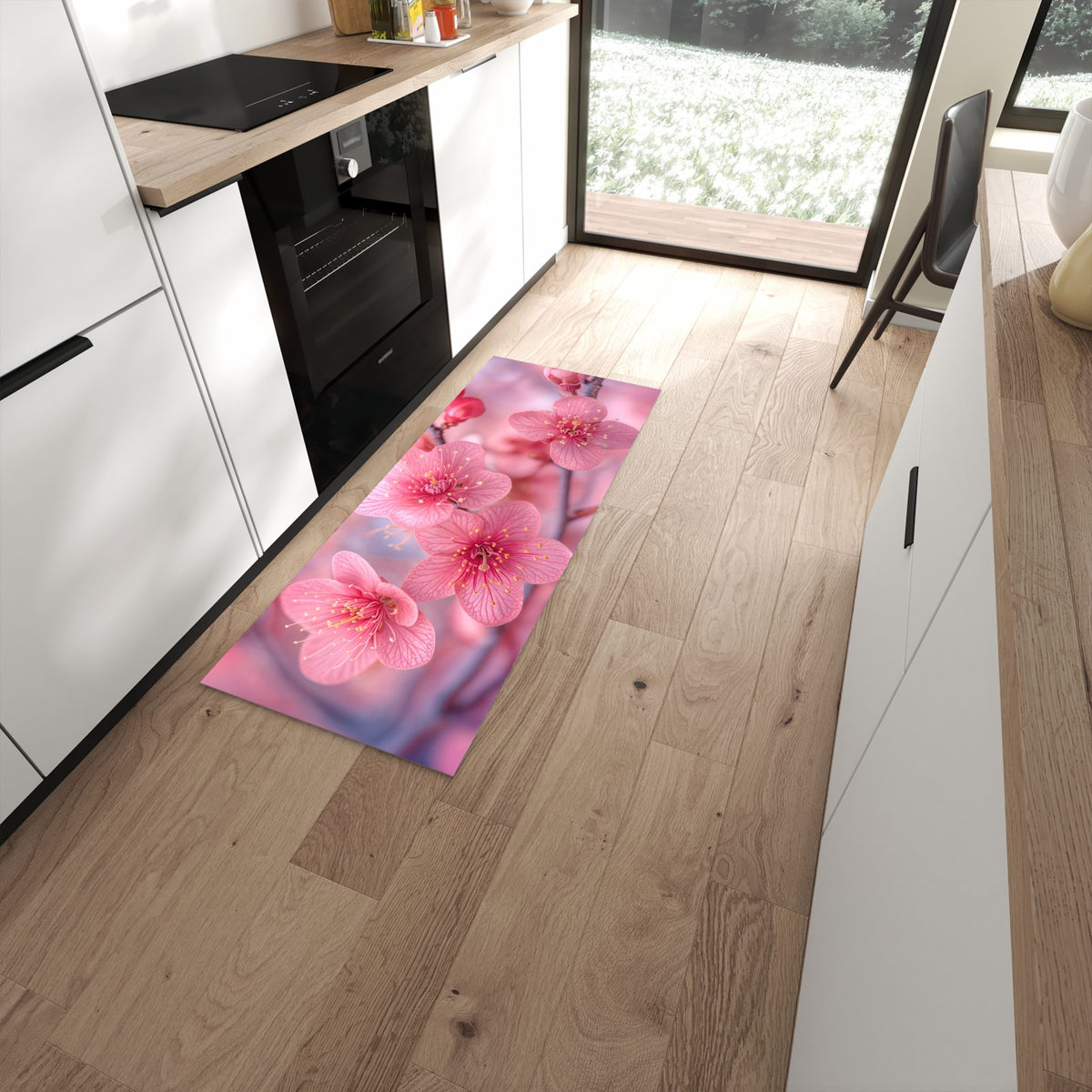 Abwischen statt waschen – Küchenläufer - Drei Blüten in Pink