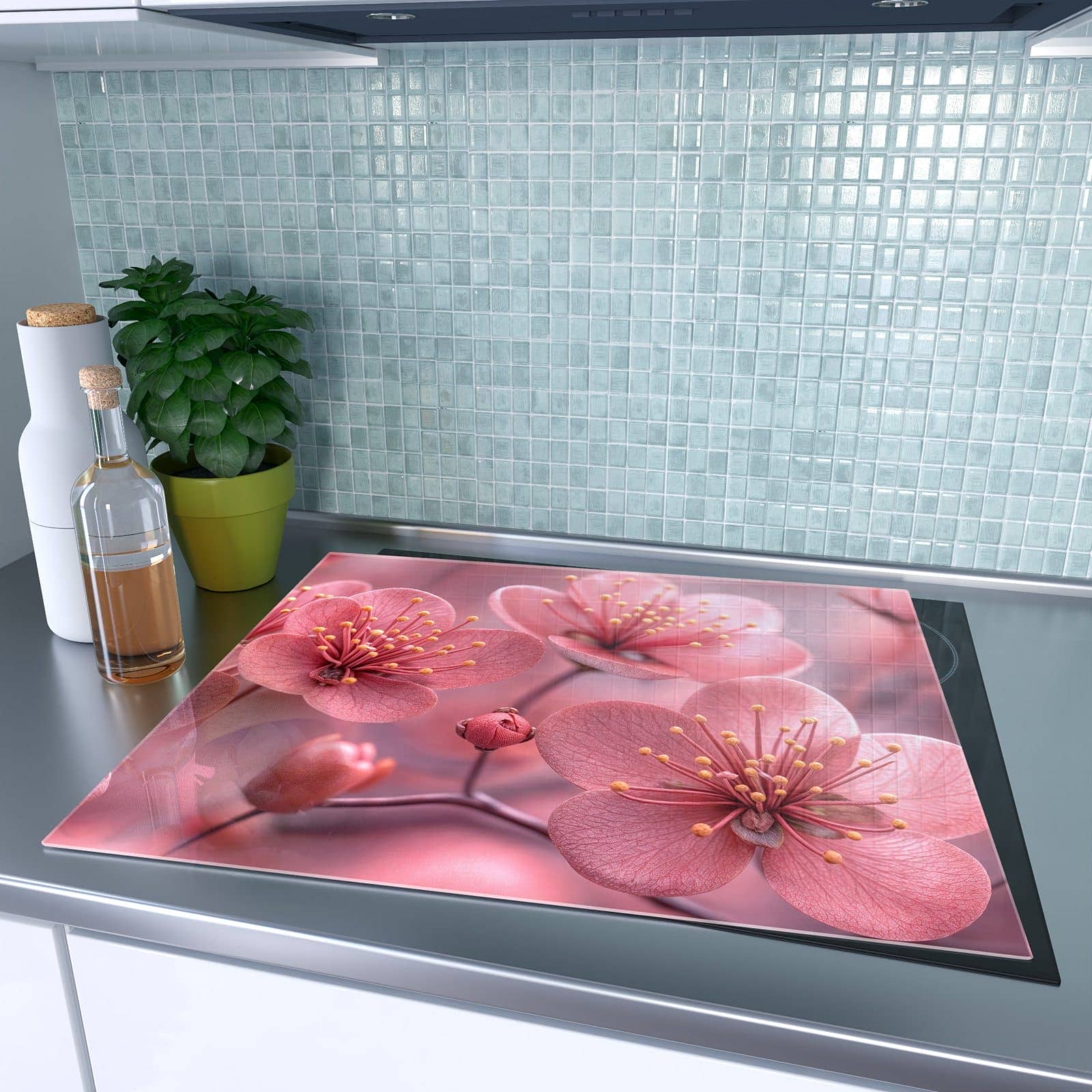 1-teilige Herd Schutzplatte mit Kirschbaumblüten-Motiv auf dem Ceranfeld