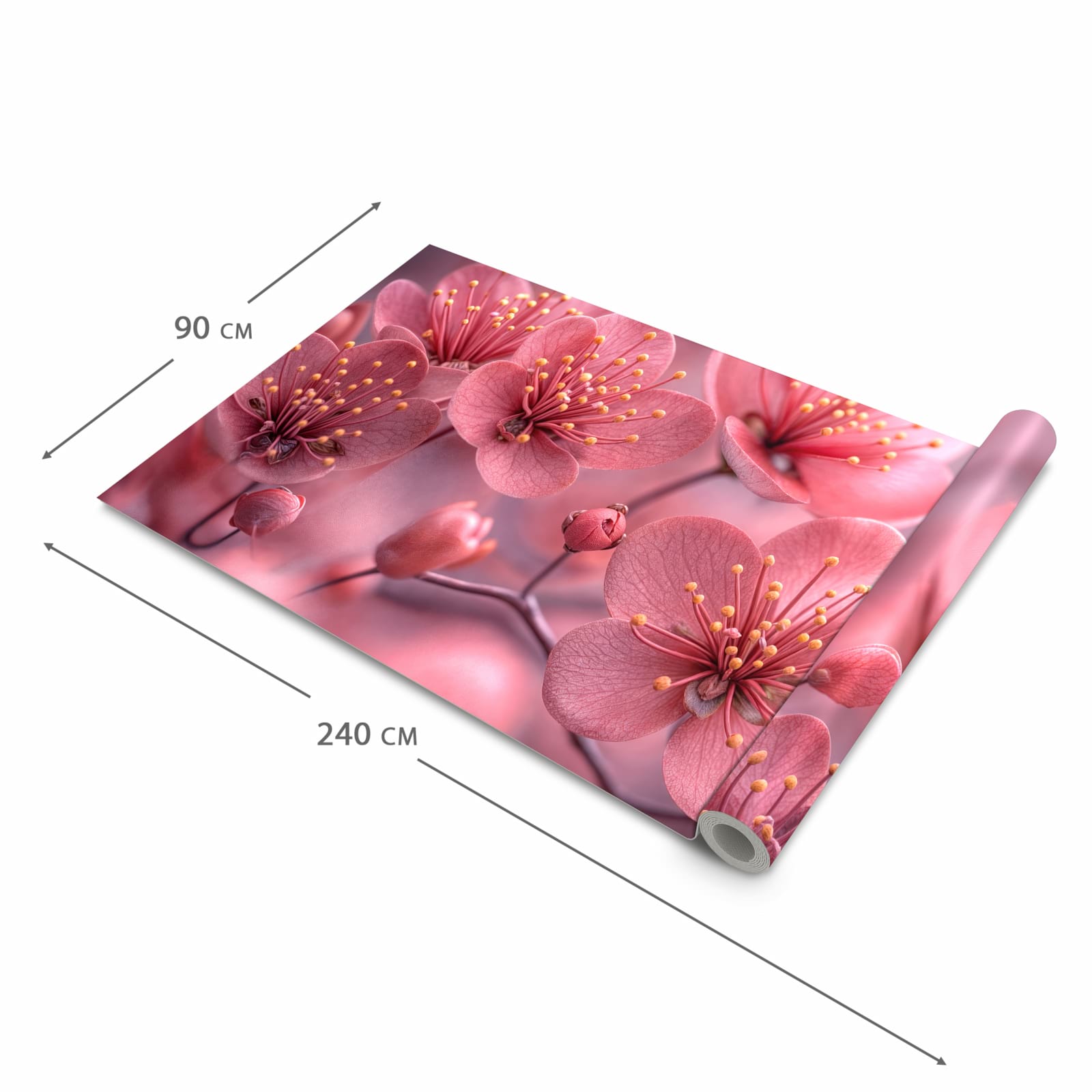 Flacher rutschfester Läufer mit Motiv Kirschbaumblüten in der Grösse 80x300 cm
