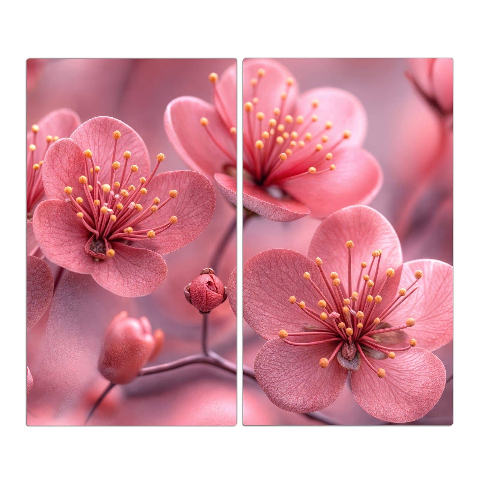 2-teilige Herdabdeckplatte aus Glas mit Kirschbaumblüten-Motiv in der Frontansicht #grösse_2-Teilig (60x52cm)