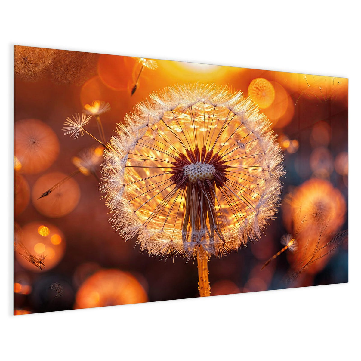 4 mm Glas statt lackiertem Blech – Magnettafel - Pusteblume vor Sonne