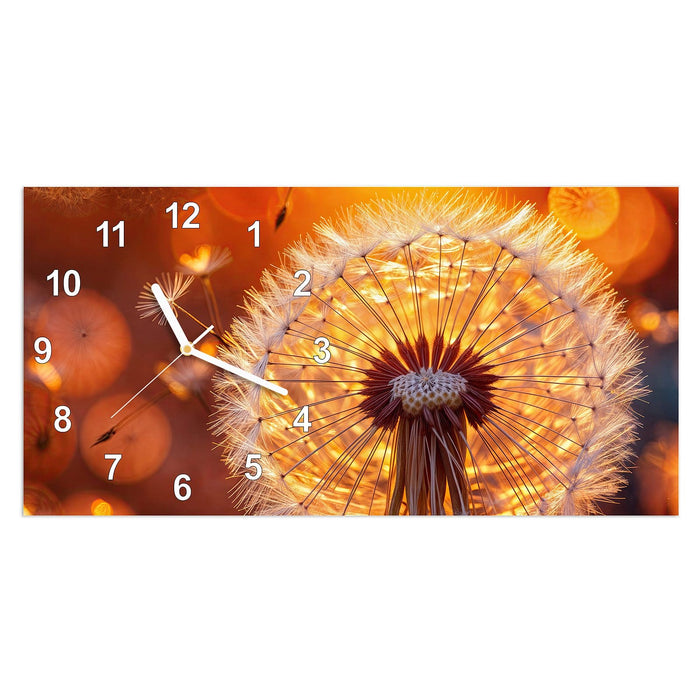 Wanduhr Leuchtender Loewenzahn aus Glas – Querformat 60 × 30 cm mit Ziffernblatt Modern