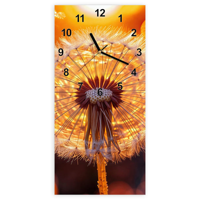 Wanduhr Leuchtender Loewenzahn aus Glas – Hochformat 30 × 60 cm mit Ziffernblatt Modern