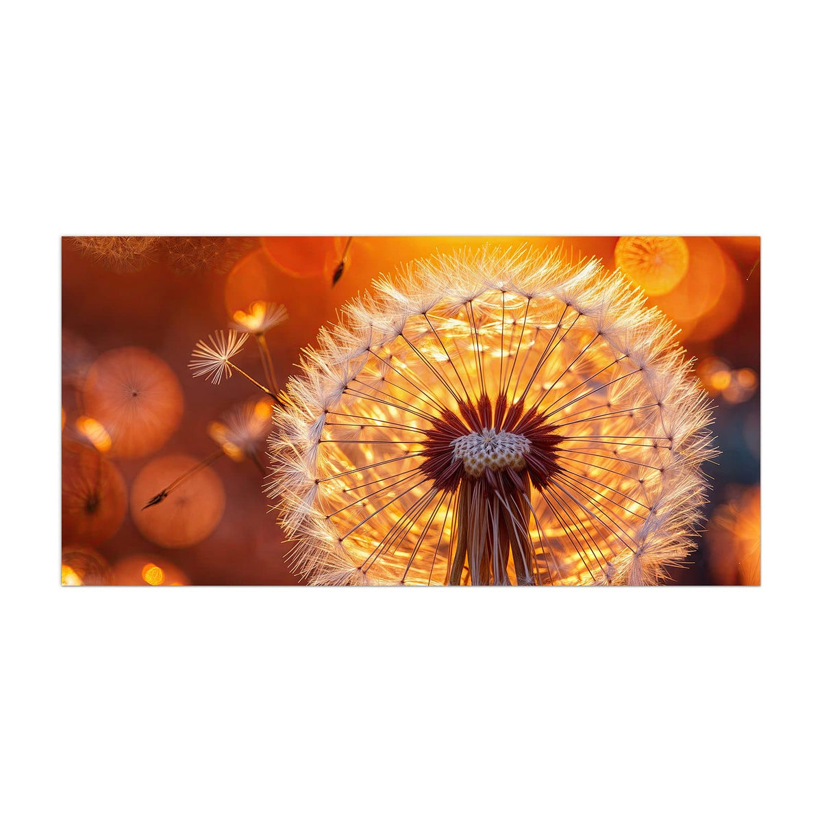 Küchenrückwand aus Glas Pusteblume vor Sonne im Hochformat, Motiv bildfüllend von vorn