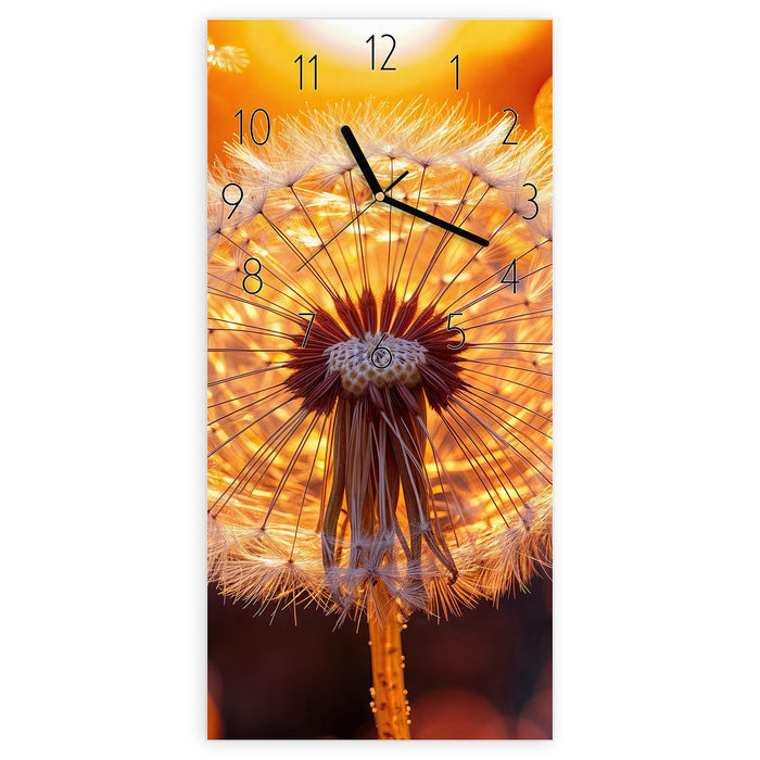 Wanduhr Leuchtender Loewenzahn aus Glas – Hochformat 30 × 60 cm mit Ziffernblatt Elegant