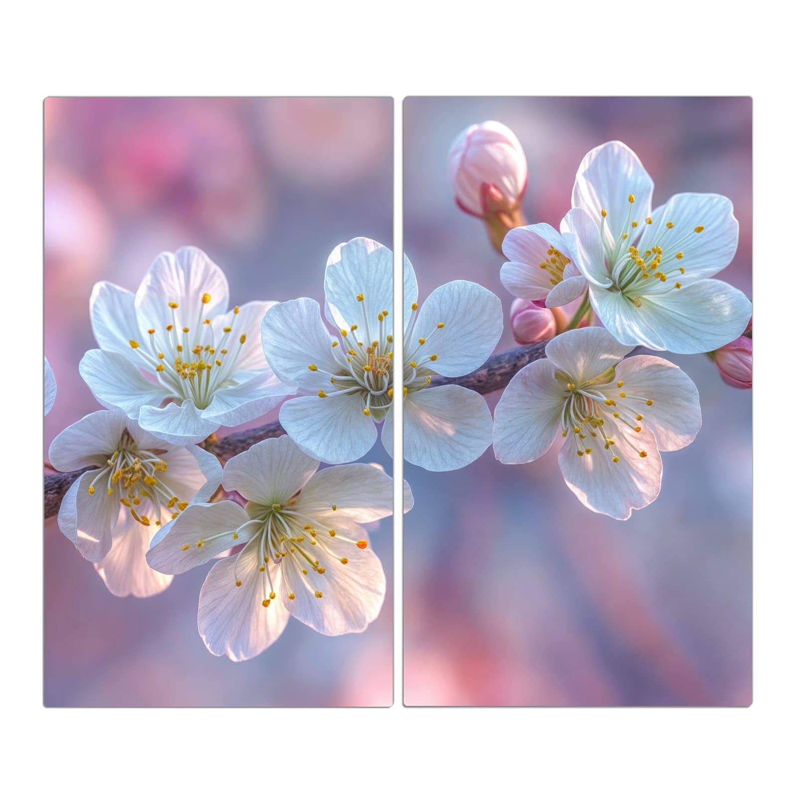 2-teilige Abdeckplatten für Ceranfeld mit Rosa Blütenzweig-Motiv in der Frontansicht