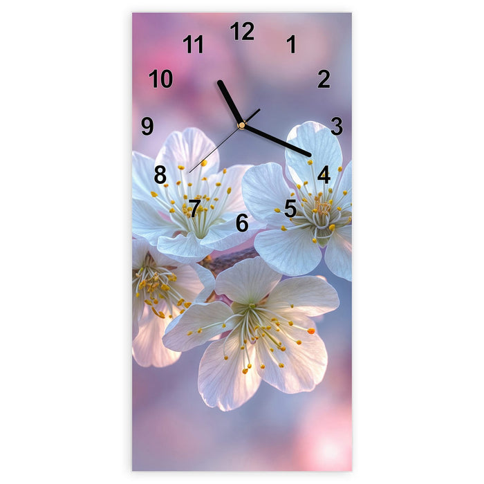 Wanduhr Rosa Blütenzweig aus Glas – Hochformat 30 × 60 cm mit Ziffernblatt Modern