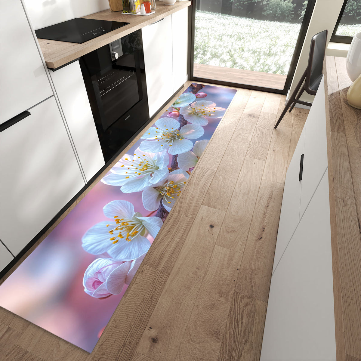 13 Größen – von 60 × 90 bis 80 × 300 cm – Küchenläufer - Weißer Blütenzweig