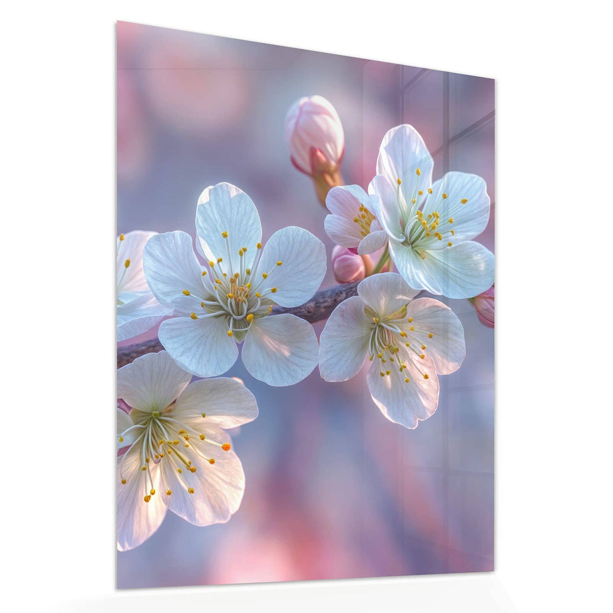 Echtglas, 4 mm – kein Acryl, keine Folie – Wandbild - Weißer Blütenzweig - Hochformat