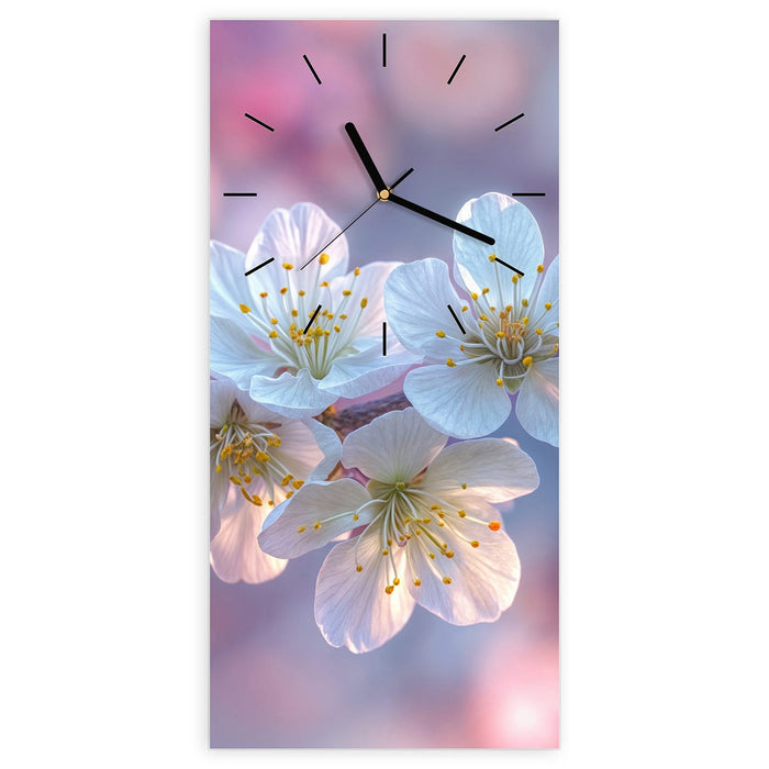Wanduhr Rosa Blütenzweig aus Glas – Hochformat 30 × 60 cm mit Ziffernblatt Linie