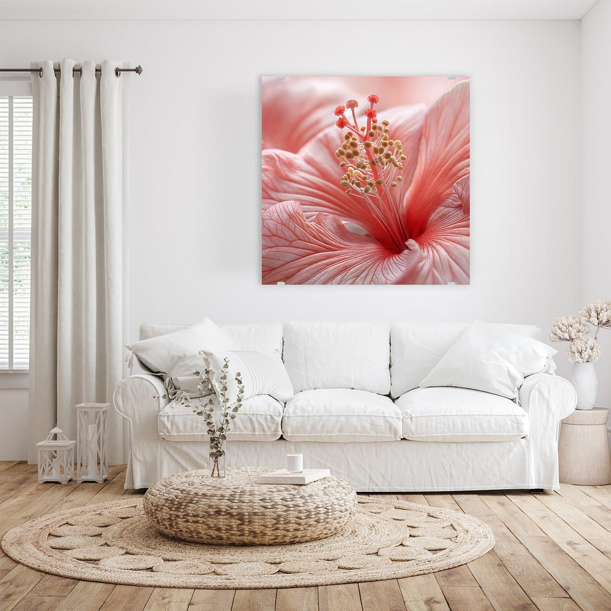 Makro einer rosa Hibiskusblüte mit Staubblattsäule