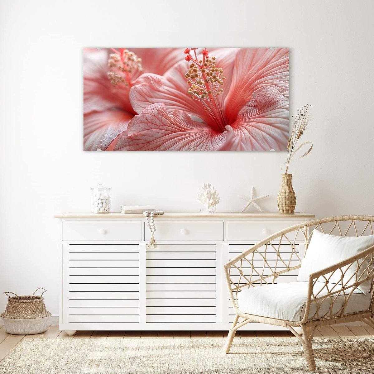 Echtglas, 4 mm – kein Acryl, keine Folie – Wandbild - Rosa Hibiskusblüte - Querformat