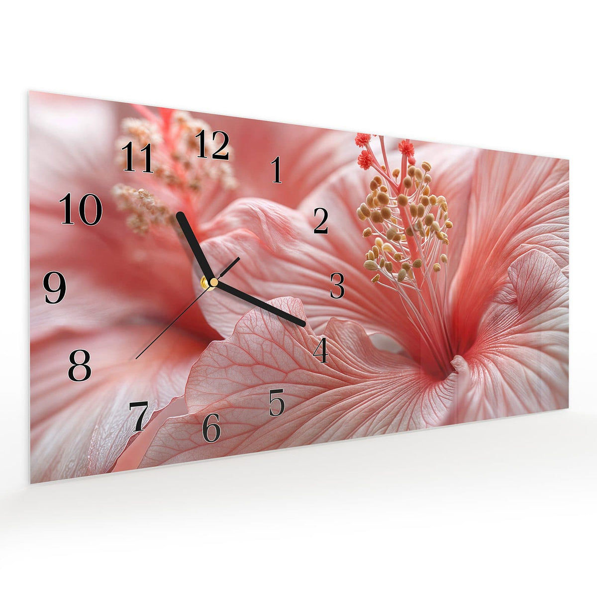 Vormontiert – mit Schwebeeffekt – Wanduhr Blumenzauber aus Glas – Querformat 60 × 30 cm