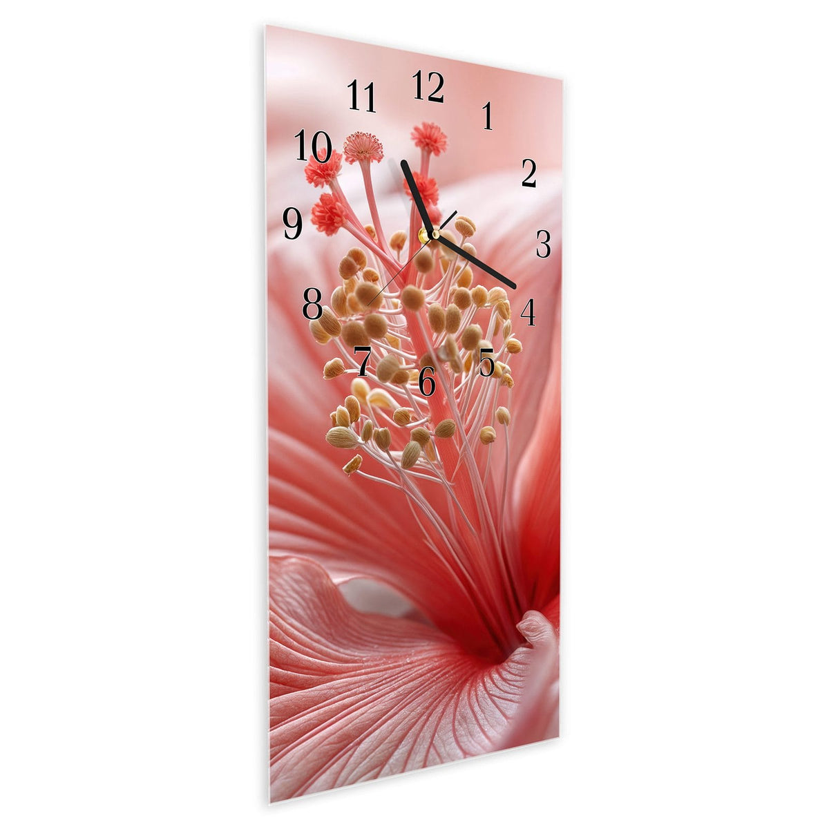Vormontiert – mit Schwebeeffekt – Wanduhr Blumenzauber aus Glas – Hochformat 30 × 60 cm