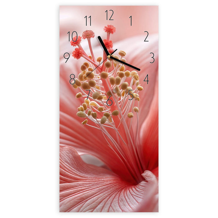 Wanduhr Blumenzauber aus Glas – Hochformat 30 × 60 cm mit Ziffernblatt Elegant
