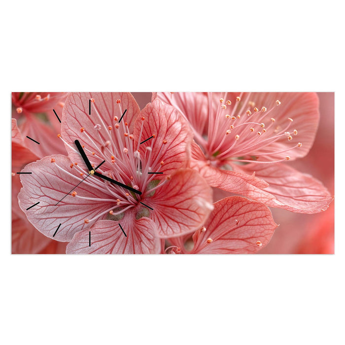 Wanduhr Stille Blumenpracht aus Glas – Querformat 60 × 30 cm mit Ziffernblatt Linie
