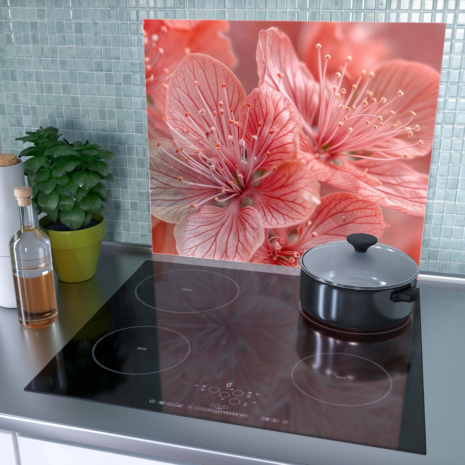 2-teilige Abdeckung für Herdplatten mit Stille Blumenpracht-Motiv auf dem Ceranfeld