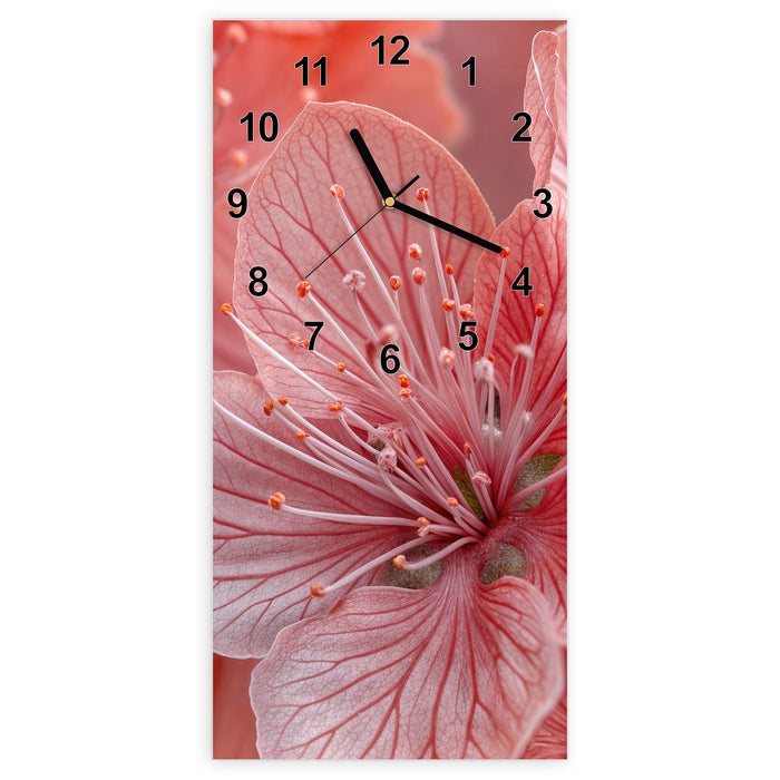 Wanduhr Stille Blumenpracht aus Glas – Hochformat 30 × 60 cm mit Ziffernblatt Modern