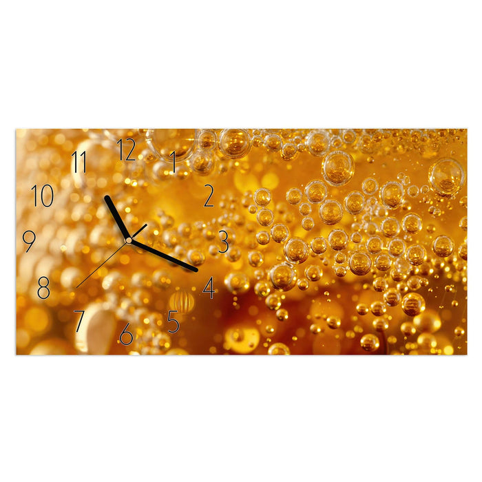 Wanduhr Sprudelnde Blasen aus Glas – Querformat 60 × 30 cm mit Ziffernblatt Elegant