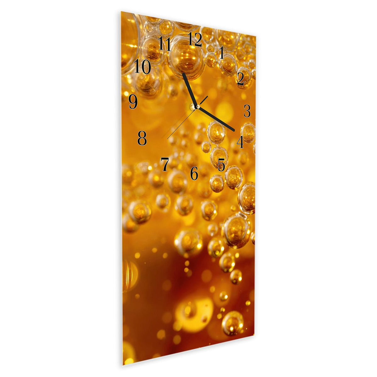 Vormontiert – mit Schwebeeffekt – Wanduhr Sprudelnde Blasen aus Glas – Hochformat 30 × 60 cm