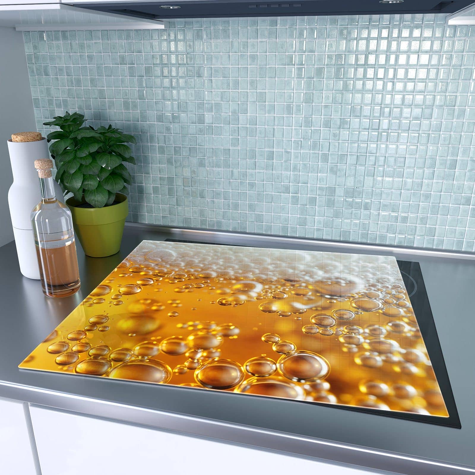 1-teilige Herdabdeckplatte mit Goldene Champagnerblasen-Motiv auf dem Ceranfeld